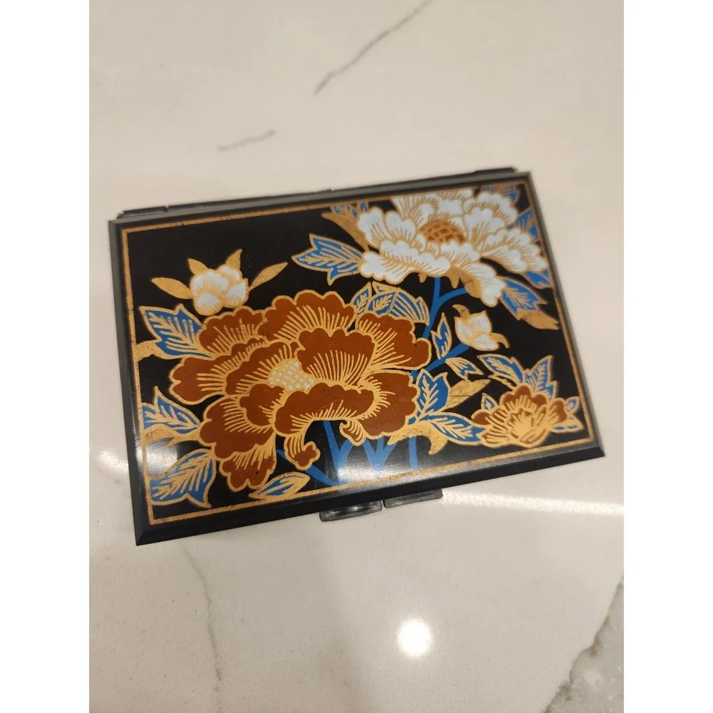 Vintage Hard Plastic‎ Brown Travel Tissue Box Mirrored Multi Floral Oriental